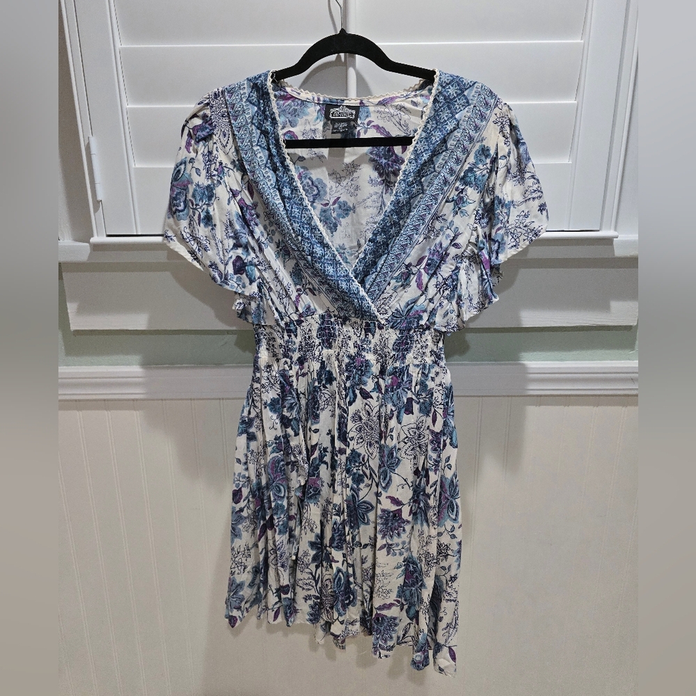 Angie Blue and White Patterned Maxi Dress